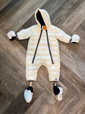 Timberland Kids White Quilted Puffer One-Piece Snowsuit